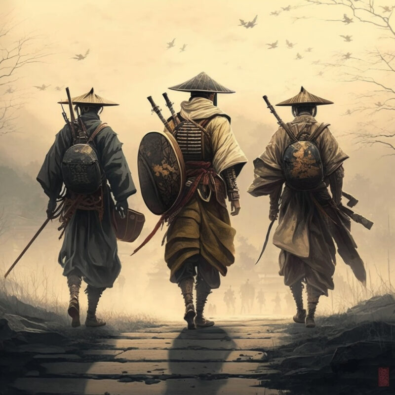 戦場を切り抜けた3人の侍